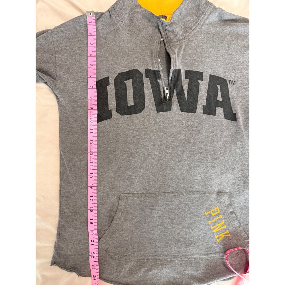 PINK Victoria's Secret Iowa Hawkeyes Quarter Zip Pullover Gray Yellow Medium - Picture 7 of 7